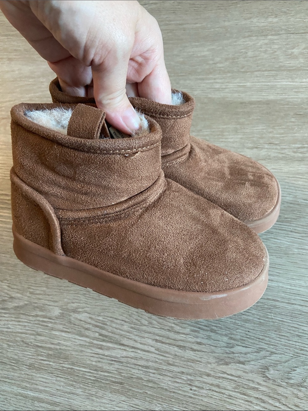 Zara Kids Brown Suede-Look Plush Lined Booties